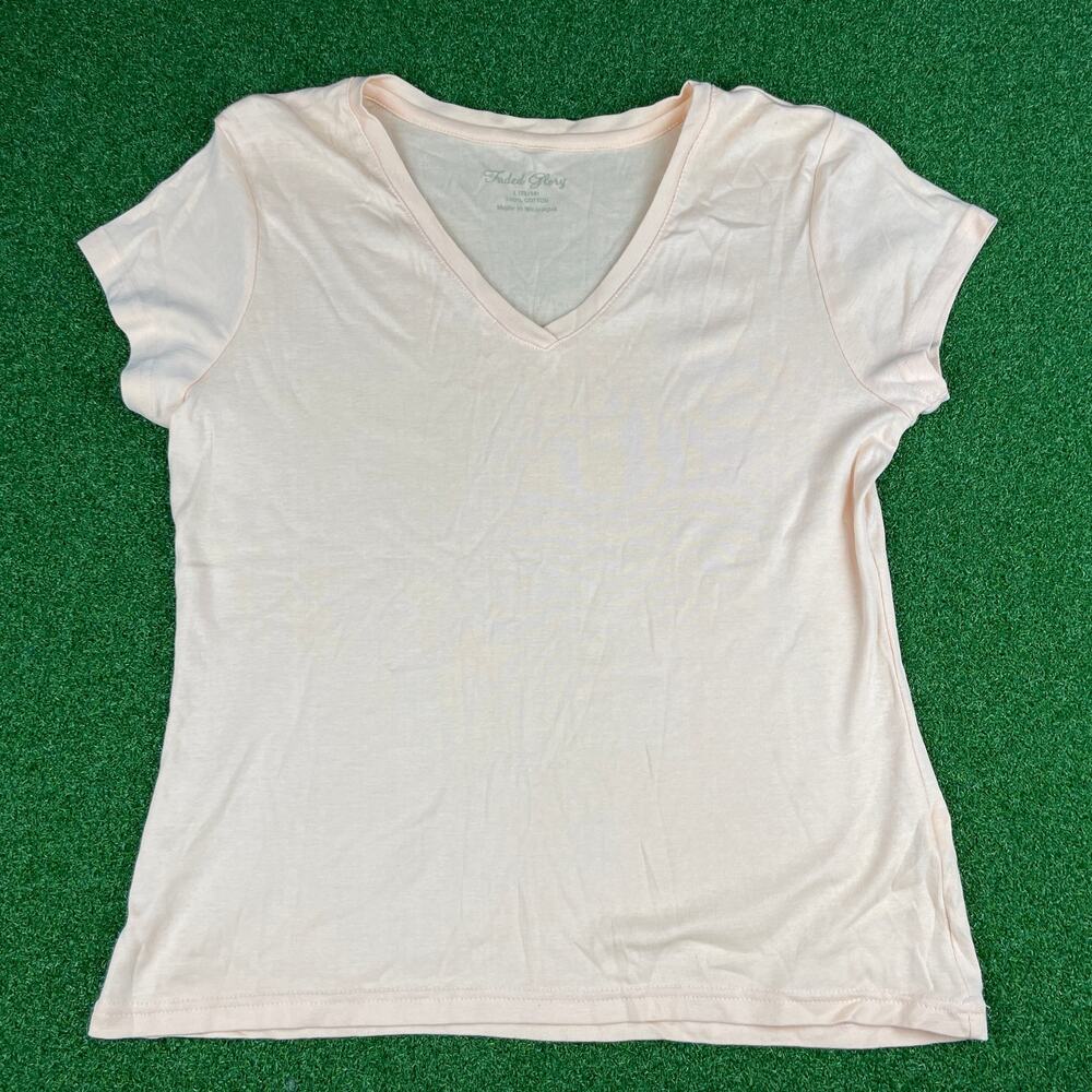 Faded Glory Light Orange Plain Short Sleeve V-Neck Cotton T-Shirt Sz L (12/14)